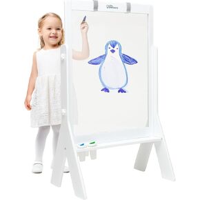 Little Partners Peek-A-Boo Art Toddler Easel, Children's Two-Sided Adjustable Height Clear Acrylic Paint Station for Kids with Built-in Storage, Eraser, Paint Containers (White) in Saudi Arabia