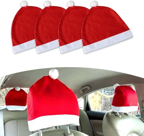ijuicy 4 PCS Car Santa Claus Hat Seat Headrest Cover, Car Christmas Decorations, Winter Holiday Car Decorations, Car Decorations Christmas Design Fits Most Vehicle Headrest (Red) in Saudi Arabia