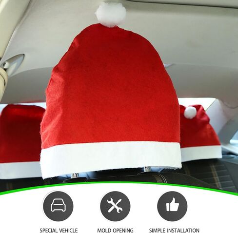 ijuicy 4 PCS Car Santa Claus Hat Seat Headrest Cover, Car Christmas Decorations, Winter Holiday Car Decorations, Car Decorations Christmas Design Fits Most Vehicle Headrest (Red) in Saudi Arabia