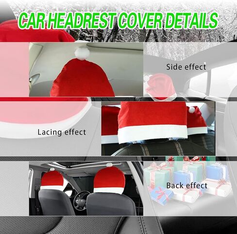 ijuicy 4 PCS Car Santa Claus Hat Seat Headrest Cover, Car Christmas Decorations, Winter Holiday Car Decorations, Car Decorations Christmas Design Fits Most Vehicle Headrest (Red) in Saudi Arabia