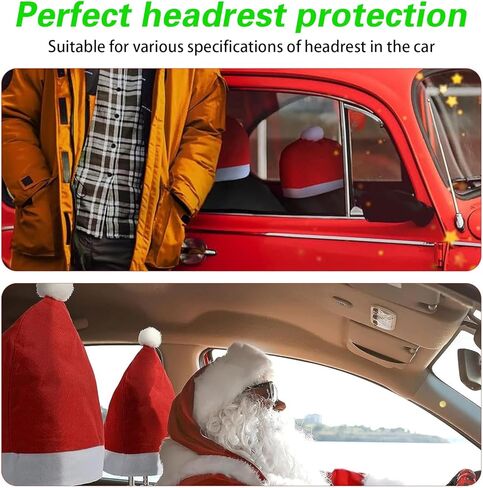 ijuicy 4 PCS Car Santa Claus Hat Seat Headrest Cover, Car Christmas Decorations, Winter Holiday Car Decorations, Car Decorations Christmas Design Fits Most Vehicle Headrest (Red) in Saudi Arabia