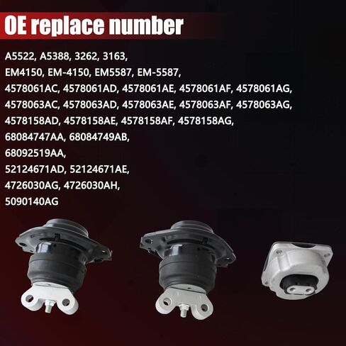 AUCERAMIC 3pcs Engine Motor & Transmission Mount Kit Fit for 2011-2022 Dodge Challenger Charger Chrysler 300 3.6L 5.7L Automatic Transmission Replace# A5522 A5388 3162 3262 5090140AG 52124671AE in Saudi Arabia
