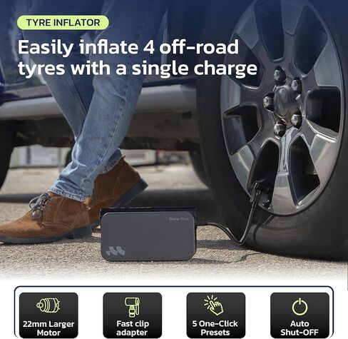 Woowind BoraPlus 3-in-1 Car Battery Booster Jump Starter with Air Compressor, 65W Power Bank,150 PSI Portable Tire Inflator for 6.0L Gas,2.5L Diesel Engines, 16000mAh Battery Booster with LED Light in Kuwait