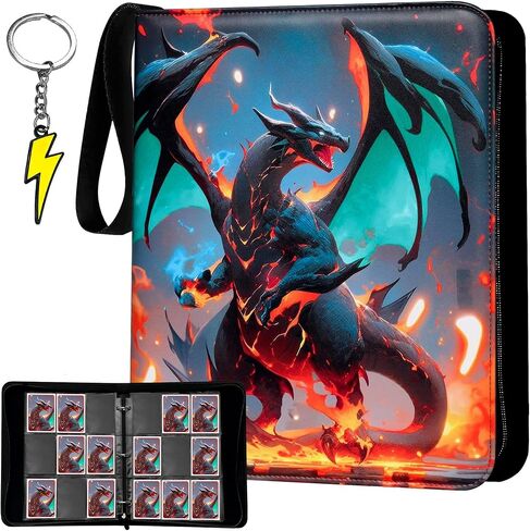 Trading Card Binder 9-Pocket – Premium PU Leather Card Album, Holds 900 Cards, 50 Removable Sleeves, Zippered 3-Ring Case for TCG/Sports Cards + Metal Keychain in Saudi Arabia