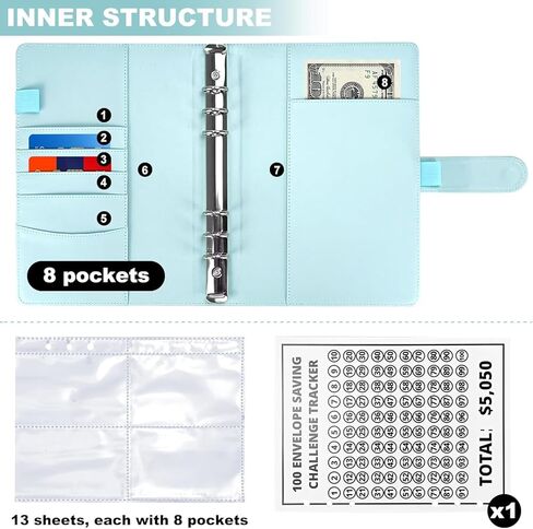 100 Envelope Challenge Binder, 52 Week Money Saving Challenge Book with Envelopes & Challenge Tracker Budget Binder, Motivational Process to Save $5050 100 Pocket Pre-Numbered (Pink) in Saudi Arabia