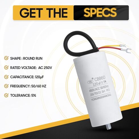 Seentech CBB60 60 فائق التوهج/MFD 250 VAC مكثف بدء التشغيل 50/60 هرتز جزء بديل كهربائي للتيار المتردد - يعمل مع بدء تشغيل محركات التيار المتردد ومكيفات الهواء والضواغط in Kuwait