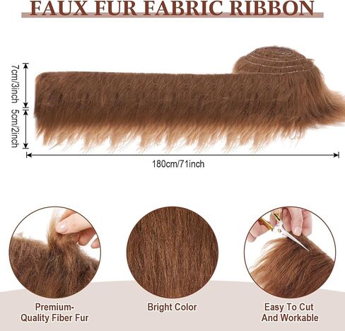 Tatuo 71 x 3 Inch Natural Brown Faux Fur Trim for Hood Shaggy Fur Fabric Faux DIY Craft Garland Fluffy Strip for Winter Slippers Slides Xmas Gnomes Beard Santa Claus Hair Dwarf Cosplay Costume in Saudi Arabia