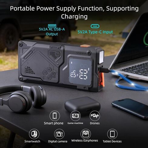 Jump Starter 12V، 5000A Jump Starter مع مضخة هواء وضاغط، صندوق القفز المحمول، شاشة LCD، ضوء الطوارئ LED، بنك الطاقة وكابلات التوصيل، لمحركات الغاز 8.5 لتر والديزل 6.5 لتر in Saudi Arabia