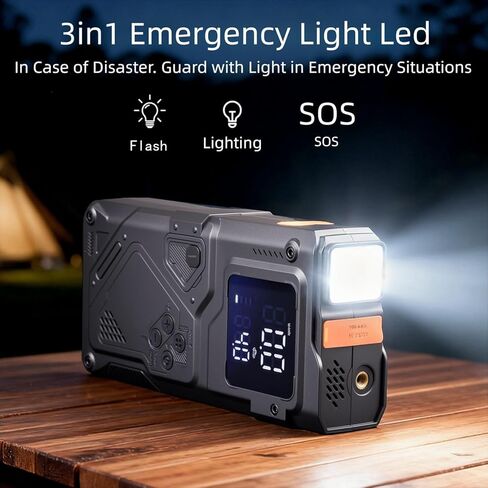 Jump Starter 12V، 5000A Jump Starter مع مضخة هواء وضاغط، صندوق القفز المحمول، شاشة LCD، ضوء الطوارئ LED، بنك الطاقة وكابلات التوصيل، لمحركات الغاز 8.5 لتر والديزل 6.5 لتر in Saudi Arabia