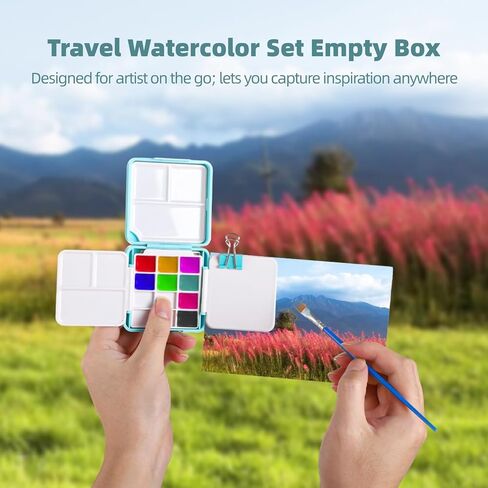 Empty Paint Palette Box, Travel Watercolor Pocket Set 24 Grids With Mixing 3 Foldable Trays, Water Clip-On Bucket And Carry Silicone Bag, Kit For Outdoor Painting Watercolor Sketching Practice in Saudi Arabia