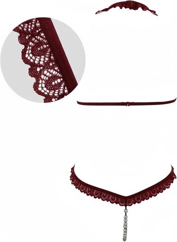 GORGLITTER Women's 2 Piece Sexy Lingerie Set Pearls Beaded Cut Out Halter Neck Lace Bralettes and Thongs in Saudi Arabia