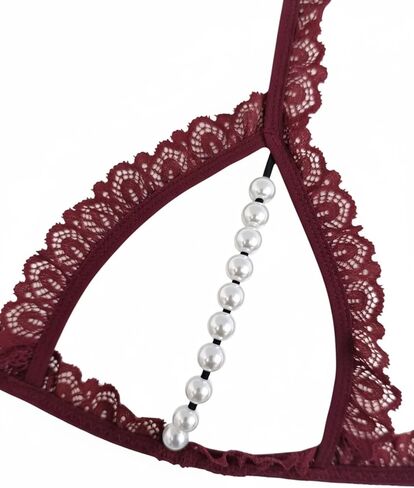 GORGLITTER Women's 2 Piece Sexy Lingerie Set Pearls Beaded Cut Out Halter Neck Lace Bralettes and Thongs in Saudi Arabia