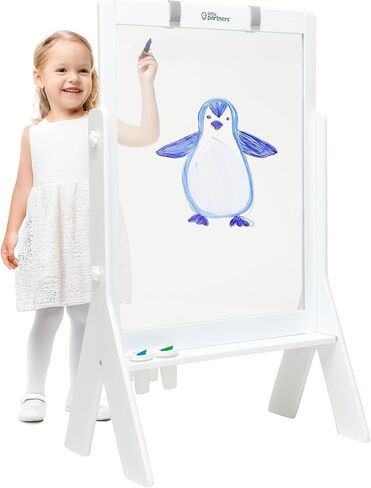 Little Partners Peek-A-Boo Art Toddler Easel, Children's Two-Sided Adjustable Height Clear Acrylic Paint Station for Kids with Built-in Storage, Eraser, Paint Containers (White) in Saudi Arabia