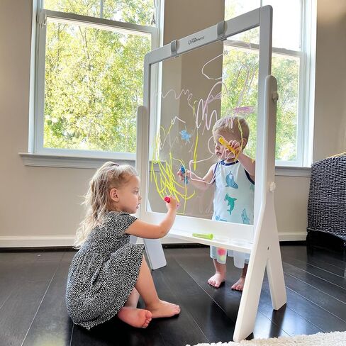 Little Partners Peek-A-Boo Art Toddler Easel, Children's Two-Sided Adjustable Height Clear Acrylic Paint Station for Kids with Built-in Storage, Eraser, Paint Containers (White) in Saudi Arabia