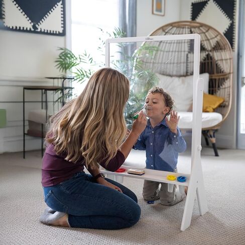 Little Partners Peek-A-Boo Art Toddler Easel, Children's Two-Sided Adjustable Height Clear Acrylic Paint Station for Kids with Built-in Storage, Eraser, Paint Containers (White) in Saudi Arabia