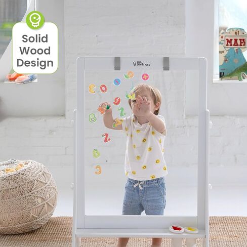 Little Partners Peek-A-Boo Art Toddler Easel, Children's Two-Sided Adjustable Height Clear Acrylic Paint Station for Kids with Built-in Storage, Eraser, Paint Containers (White) in Saudi Arabia