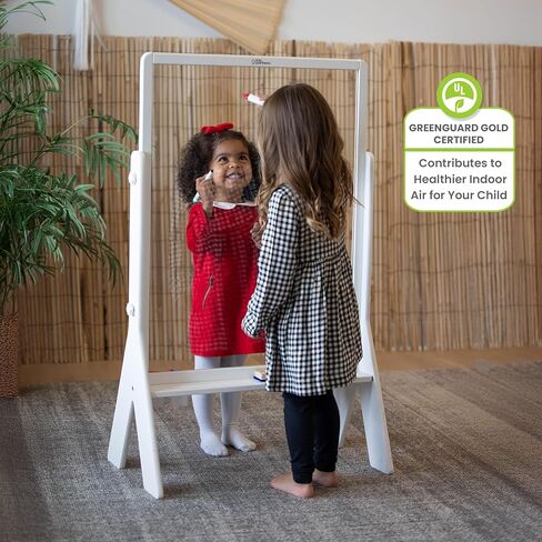 Little Partners Peek-A-Boo Art Toddler Easel, Children's Two-Sided Adjustable Height Clear Acrylic Paint Station for Kids with Built-in Storage, Eraser, Paint Containers (White) in Saudi Arabia