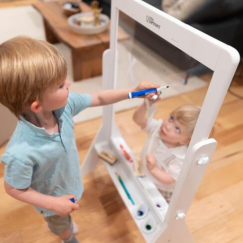 Little Partners Peek-A-Boo Art Toddler Easel, Children's Two-Sided Adjustable Height Clear Acrylic Paint Station for Kids with Built-in Storage, Eraser, Paint Containers (White) in Saudi Arabia