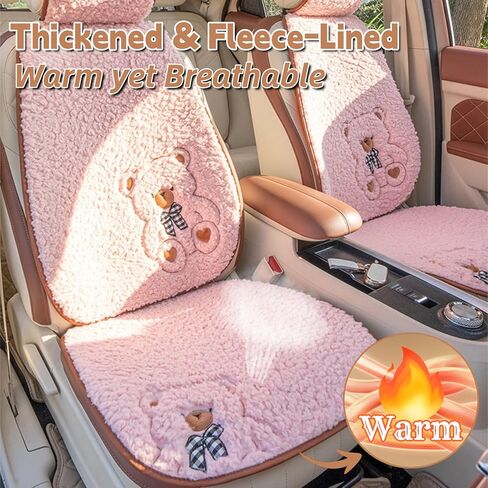 Fluffy Cute Cartoon Bear Car Seat Cushions Covers,Anti-Slip Universal Kawaii Car Seat Pads 15PCS Set for 5 Seats,Winter Warm Automotive Interior Accessories for Cars SUV Pickups (Pink) in Kuwait