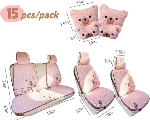 Fluffy Cute Cartoon Bear Car Seat Cushions Covers,Anti-Slip Universal Kawaii Car Seat Pads 15PCS Set for 5 Seats,Winter Warm Automotive Interior Accessories for Cars SUV Pickups (Pink) in Kuwait