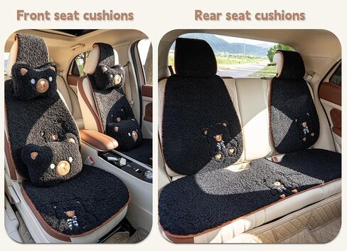 Fluffy Cute Cartoon Bear Car Seat Cushions Covers,Anti-Slip Universal Kawaii Car Seat Pads 15PCS Set for 5 Seats,Winter Warm Automotive Interior Accessories for Cars SUV Pickups (Pink) in Kuwait