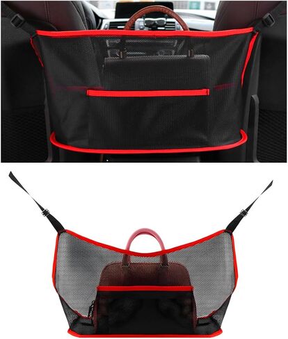 Car Net Pocket Handbag Holder, Driver Storage Netting Pouch Between Seats, Large Capacity Seat Back Organizer Mesh Pocket for Purses and Bags, Auto Backseat Pet Kids Barrier (Black) in Saudi Arabia