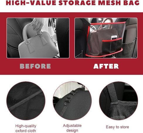 Car Net Pocket Handbag Holder, Driver Storage Netting Pouch Between Seats, Large Capacity Seat Back Organizer Mesh Pocket for Purses and Bags, Auto Backseat Pet Kids Barrier (Black) in Saudi Arabia