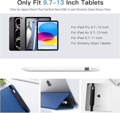 حامل مقلمة MoKo يناسب قلم Apple (Pro وUSB-C والجيل الأول والثاني)، جيب مرن قابل للفصل لقلم القلم مع شريط مطاطي متصل بحافظة iPad، أسود in Kuwait