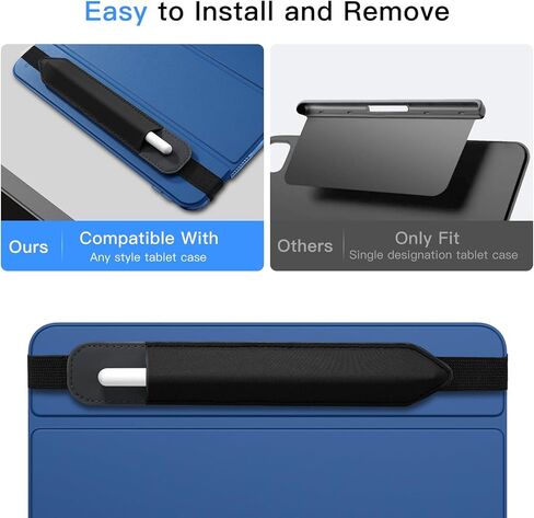 حامل مقلمة MoKo يناسب قلم Apple (Pro وUSB-C والجيل الأول والثاني)، جيب مرن قابل للفصل لقلم القلم مع شريط مطاطي متصل بحافظة iPad، أسود in Kuwait