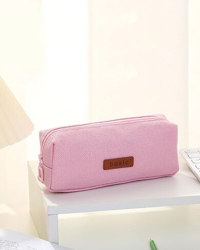 Pink Cotton-Linen Pencil Case, Multi-Functional Pencil Holder Stationery Pouch for Office and Travel in Saudi Arabia