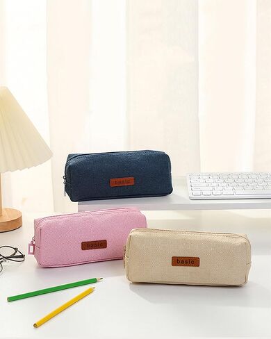 Pink Cotton-Linen Pencil Case, Multi-Functional Pencil Holder Stationery Pouch for Office and Travel in Saudi Arabia