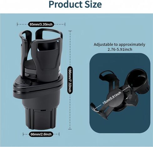 2-in-1 Car Cup Holder Adapter, Multifunctional Front seat Adjustable Cup and Beverage Holder, Compatible with car Circular Cup Slots in Saudi Arabia
