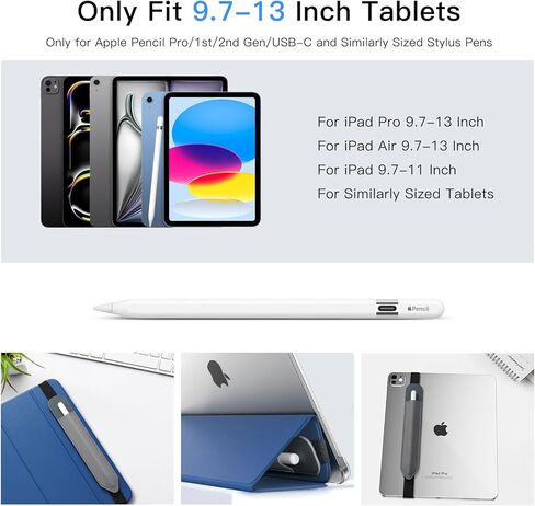 حامل مقلمة MoKo يناسب قلم Apple (Pro وUSB-C والجيل الأول والثاني)، جيب مرن قابل للفصل لقلم القلم مع شريط مطاطي متصل بحافظة iPad، أسود in Kuwait