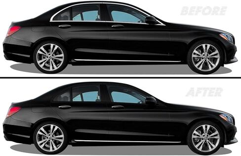 SlickMod Chrome Delete Blackout Vinyl Overlay for 2015-2021 Mercedes C Class Window & Door Trim (Full Side Kit, Gloss Black) in Saudi Arabia