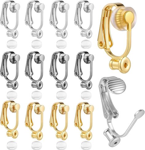 Clip-on Earring Converter and Silicone Earring Pads, 12 Pieces Non-Pierced Earrings Clips, Convert Pierced Earrings to Clip-on, Components Findings with Post for None Pierced Ears, Silver Gold Steel in Saudi Arabia