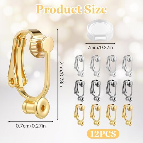 Clip-on Earring Converter and Silicone Earring Pads, 12 Pieces Non-Pierced Earrings Clips, Convert Pierced Earrings to Clip-on, Components Findings with Post for None Pierced Ears, Silver Gold Steel in Saudi Arabia