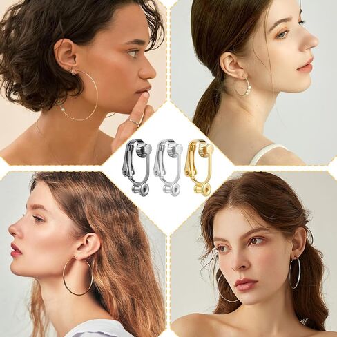 Clip-on Earring Converter and Silicone Earring Pads, 12 Pieces Non-Pierced Earrings Clips, Convert Pierced Earrings to Clip-on, Components Findings with Post for None Pierced Ears, Silver Gold Steel in Saudi Arabia