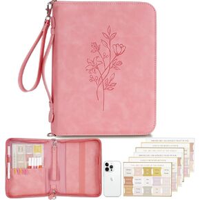 Bible Case, Bible Cover Case for Women with Detachable Shoulder Strap & Wristlet Strap, Christian Gifts for Woman, PU Leather Debossed Floral Bible Cover, Church Bag with Bible Study Supplies, Pink in Kuwait