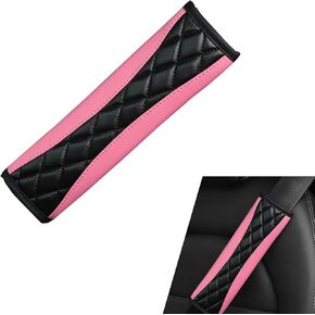 أغطية أحزمة مقعد السيارة، أغطية حزام الكتف من الجلد الناعم، وسادة قيادة مريحة لحزام الأمان تحمي رقبتك وكتفك متوافقة مع السيارة والشاحنة وسيارات الدفع الرباعي (وردي) in Kuwait