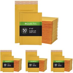 Quality Park Bubble Mailers, 4 x 8 Shipping Envelopes, Self-Seal, Small Kraft Padded Envelopes, Redi-Strip Peel Off Closure, 50 Per Box (QUA85928) in Saudi Arabia