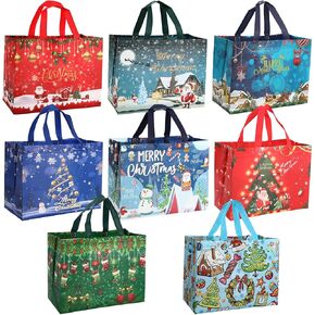 حقائب هدايا عيد الميلاد، 8 قطع من حقائب عيد الميلاد للهدايا، حقائب هدايا كبيرة لعيد الميلاد بمقابض، حقيبة حمل غير منسوجة قابلة لإعادة الاستخدام لتغليف هدايا عيد الميلاد، مستلزمات حفلات العطلات، 12.8 بوصة × 9.8 بوصة × 6.7 بوصة in Kuwait