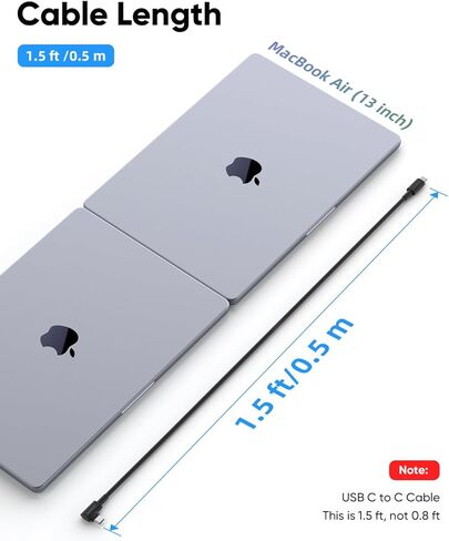 SUNGUY USB C to USB C Cable Short, [2-Pack 1.5FT] Right Angle 60W Type-C Charger Cable for iPhone 16 15 Pro Max, Galaxy S23/S22/S21/Z Fold 3/Note 20, iPad Pro 2020, MacBook Air/Pro in Saudi Arabia