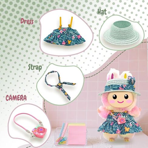 Cute 17cm Doll Clothes Set 4Pcs Kawaii Dresses with Free Hat, Camera, Silk Scarf, and Pendant Accessories（NO Doll） in Saudi Arabia