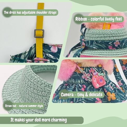 Cute 17cm Doll Clothes Set 4Pcs Kawaii Dresses with Free Hat, Camera, Silk Scarf, and Pendant Accessories（NO Doll） in Saudi Arabia