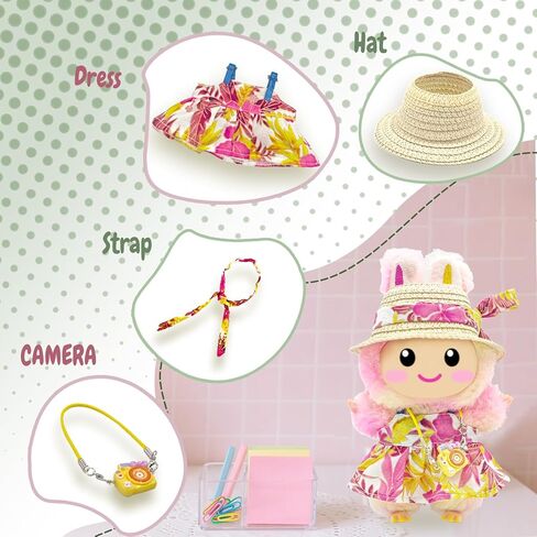 Cute 17cm Doll Clothes Set 4Pcs Kawaii Dresses with Free Hat, Camera, Silk Scarf, and Pendant Accessories（NO Doll） in Saudi Arabia