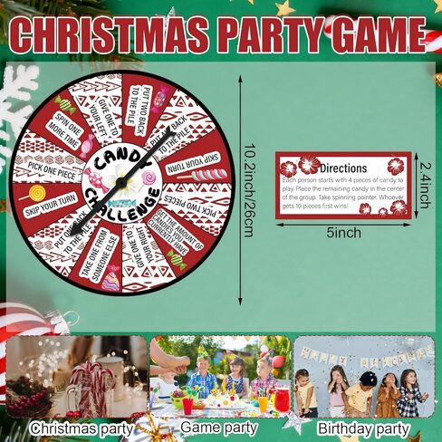 Soulchen Candy Challenge Game Spinner عيد الميلاد لوازم حفلات الشتاء عطلة مهرجان لعبة الكرتون تحت عنوان حفلة عيد ميلاد تفضل الديكور للبنين الفتيات في سن المراهقة الأسرة الكبار (قصب الحلوى) in Kuwait