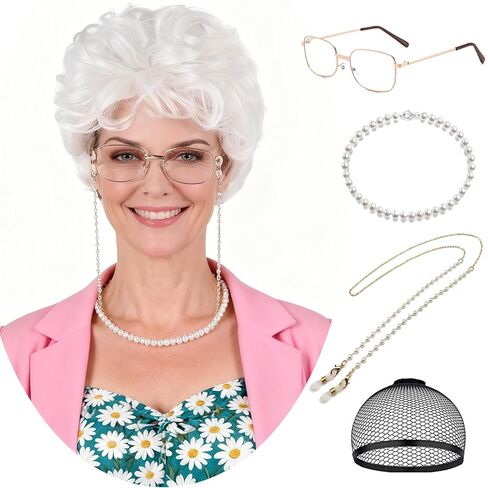 مجموعة من 5 قطع من باروكة السيدة روبر وإكسسواراتها، شعر مستعار أحمر برتقالي لزي سيدة الأرض، شعر مستعار صناعي مقاوم للحرارة من آني من أجل متعة حفلات الهالوين in Kuwait