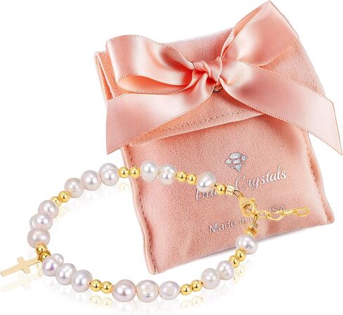 Baby Crystals 14K Gold Plated Beads, Cultured Freshwater Pearls, Beaded Bracelets for Girls, Baby Girl Keepsake Bracelet, 1st Birthday Girl gifts, Baby Shower Gifts in Saudi Arabia