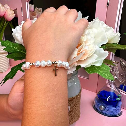 Baby Crystals 14K Gold Plated Beads, Cultured Freshwater Pearls, Beaded Bracelets for Girls, Baby Girl Keepsake Bracelet, 1st Birthday Girl gifts, Baby Shower Gifts in Saudi Arabia