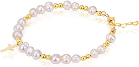 Baby Crystals 14K Gold Plated Beads, Cultured Freshwater Pearls, Beaded Bracelets for Girls, Baby Girl Keepsake Bracelet, 1st Birthday Girl gifts, Baby Shower Gifts in Saudi Arabia